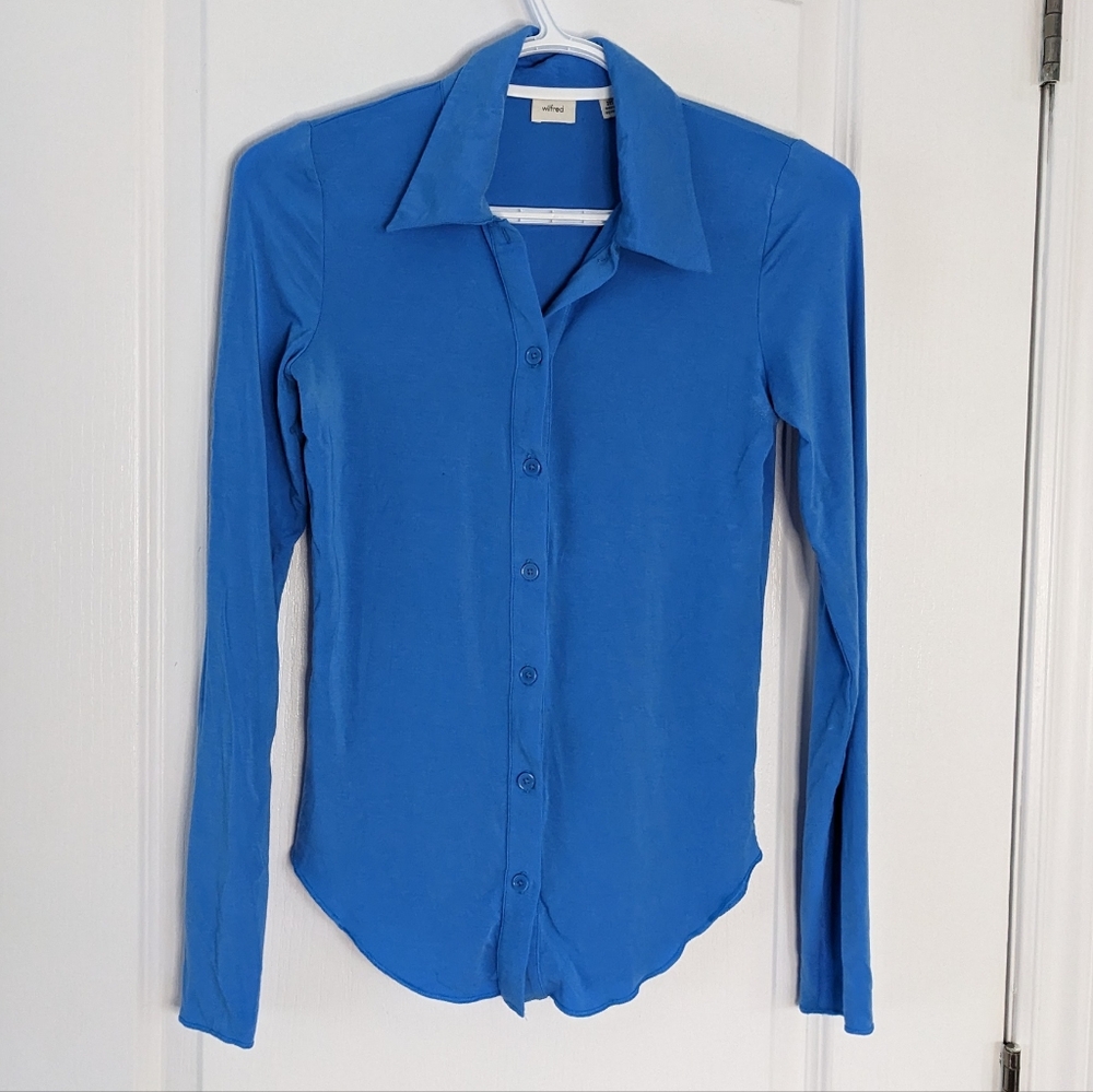 Aritzia Wilfred Pose slim fit button down shirt cobalt blue 2XS